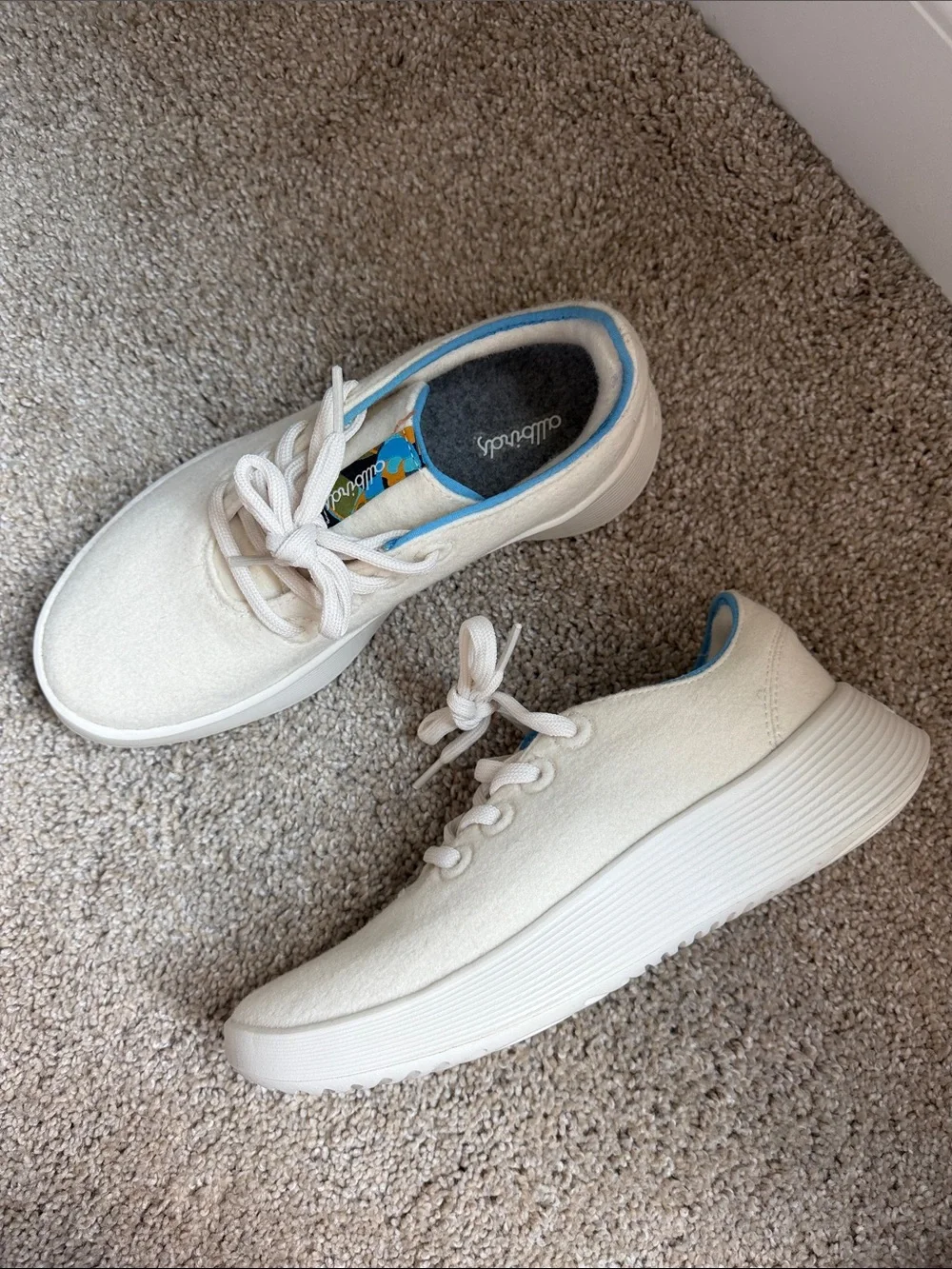 Allbirds Women’s Wool Sneakers - Cream with Blue Trim
